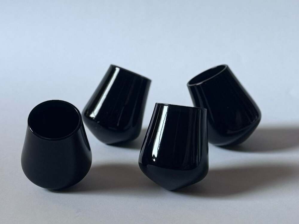 Vintage 2006 Target Black Glass Roly-Poly Rolling Shot Glasses, Set of 4
